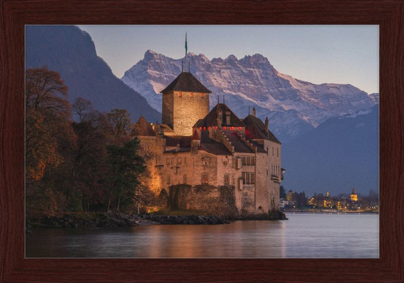 Château de Chillon and Dents du Midi at Nightfall - Great Pictures Framed