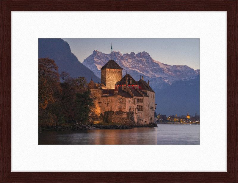 Château de Chillon and Dents du Midi at Nightfall - Great Pictures Framed