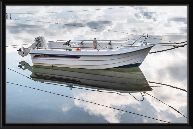 Reflections of a Motorboat in Sämstad Harbor - Great Pictures Framed