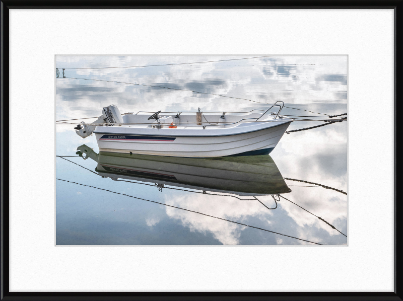 Reflections of a Motorboat in Sämstad Harbor - Great Pictures Framed