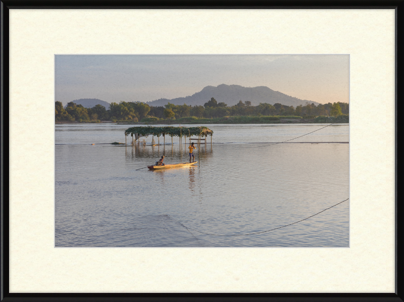 Mekong Pirogue at Sunset in the 4000 Islands - Great Pictures Framed