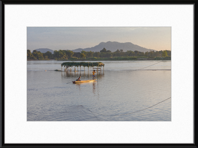 Mekong Pirogue at Sunset in the 4000 Islands - Great Pictures Framed