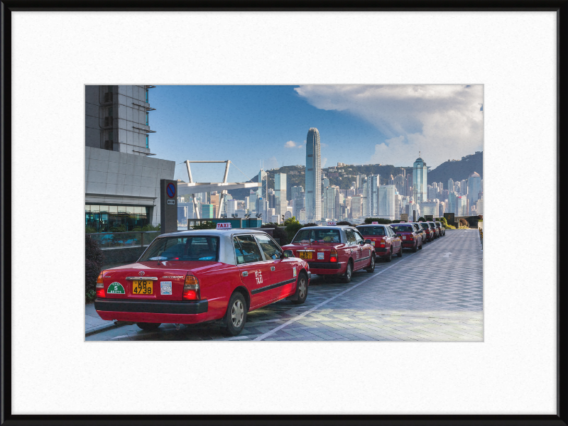 Red Taxis on the Kowloon Waterfront - Great Pictures Framed