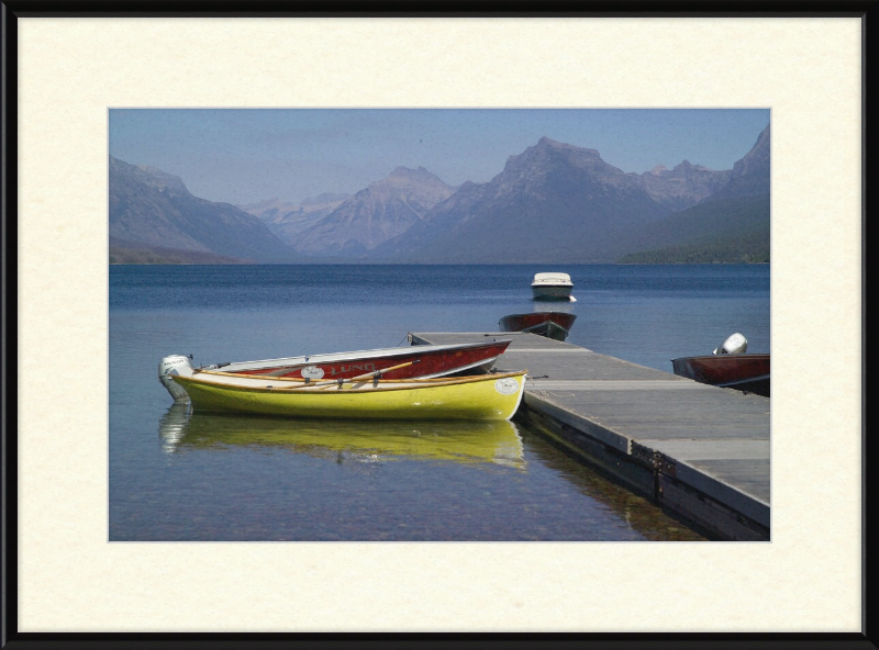 Boats on Lake McDonald's Shores - Great Pictures Framed