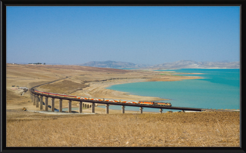 ONCF DH 370 with a Casablanca - Oujda train at the Barrage Idriss - Great Pictures Framed