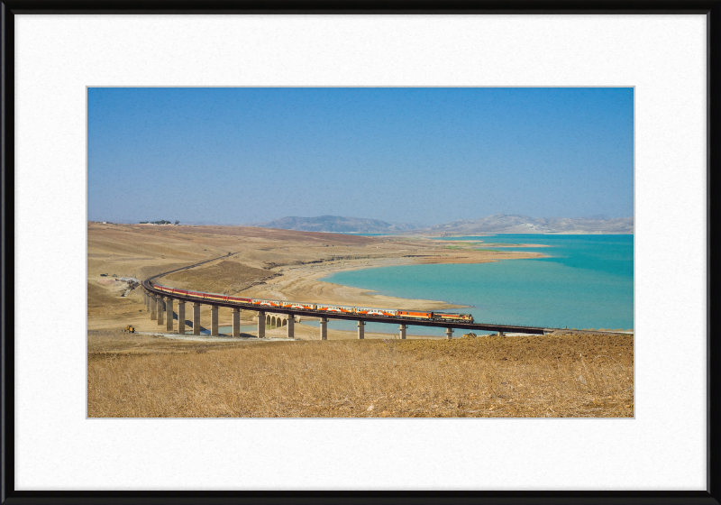 ONCF DH 370 with a Casablanca - Oujda train at the Barrage Idriss - Great Pictures Framed