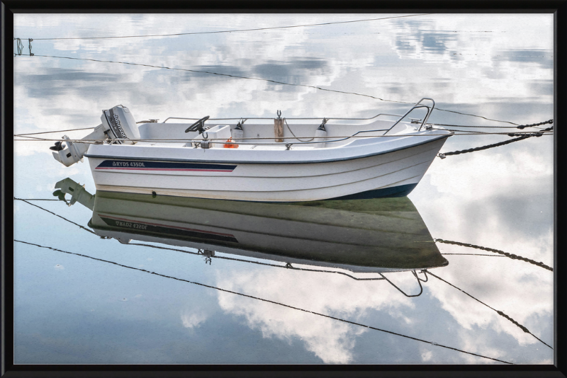 Reflections of a Motorboat in Sämstad Harbor - Great Pictures Framed