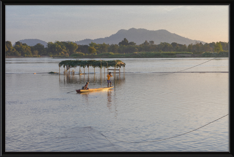 Mekong Pirogue at Sunset in the 4000 Islands - Great Pictures Framed