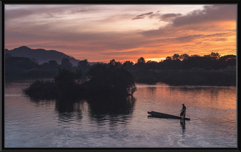 Fisherman Standing on His Pirogue in Laos - Great Pictures Framed