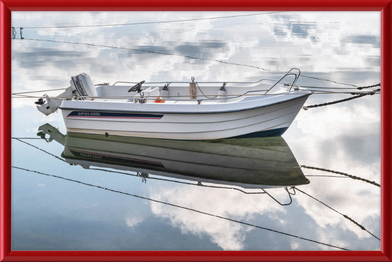 Reflections of a Motorboat in Sämstad Harbor - Great Pictures Framed