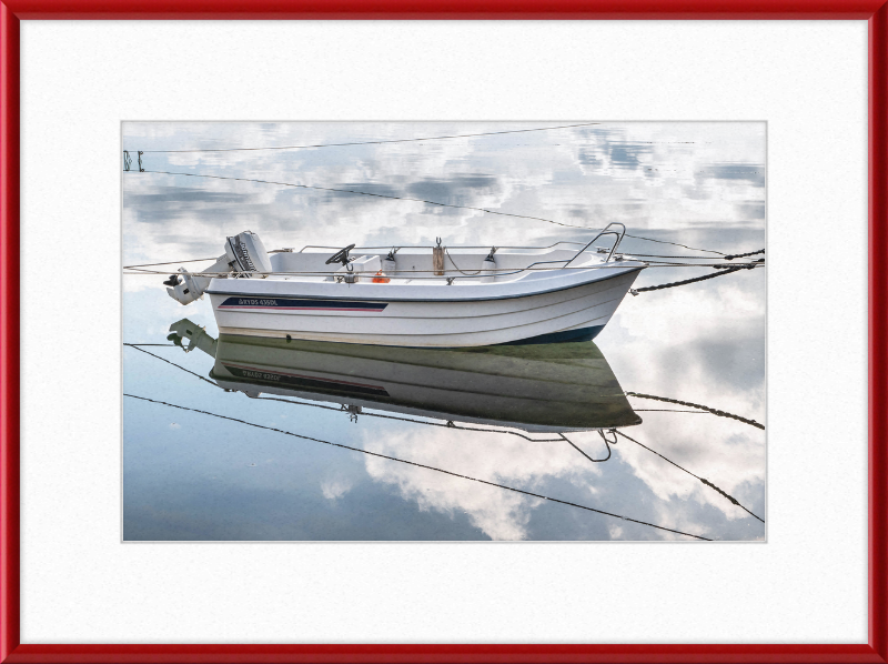 Reflections of a Motorboat in Sämstad Harbor - Great Pictures Framed