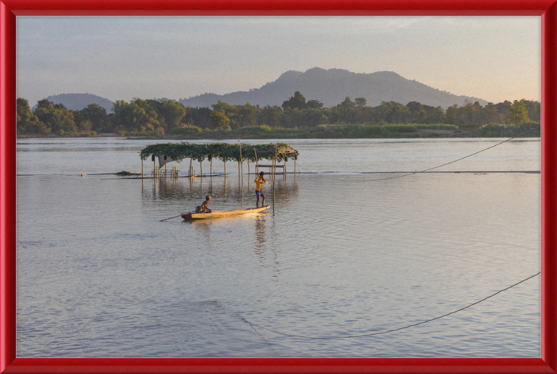 Mekong Pirogue at Sunset in the 4000 Islands - Great Pictures Framed