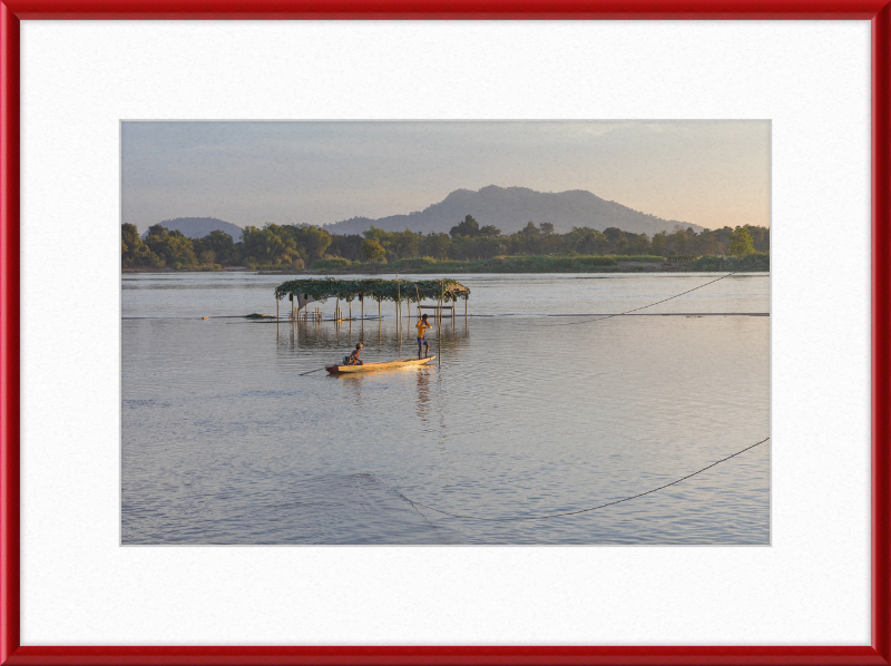 Mekong Pirogue at Sunset in the 4000 Islands - Great Pictures Framed