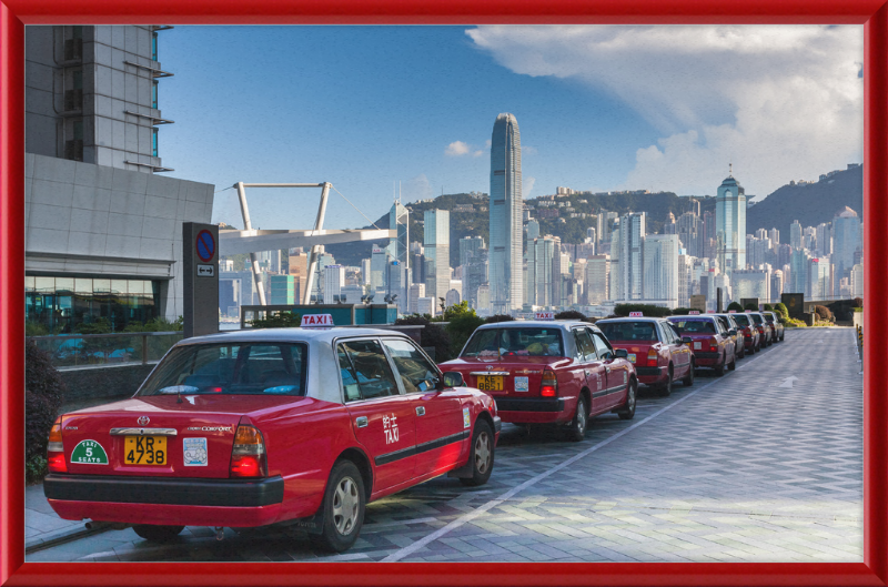 Red Taxis on the Kowloon Waterfront - Great Pictures Framed