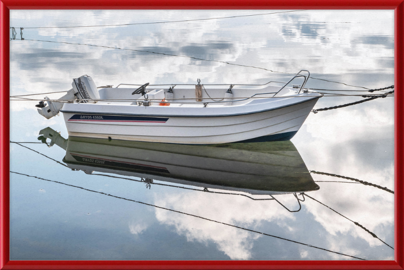 Reflections of a Motorboat in Sämstad Harbor - Great Pictures Framed