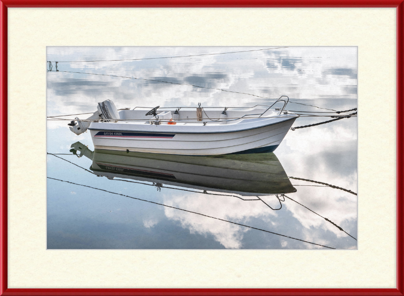 Reflections of a Motorboat in Sämstad Harbor - Great Pictures Framed