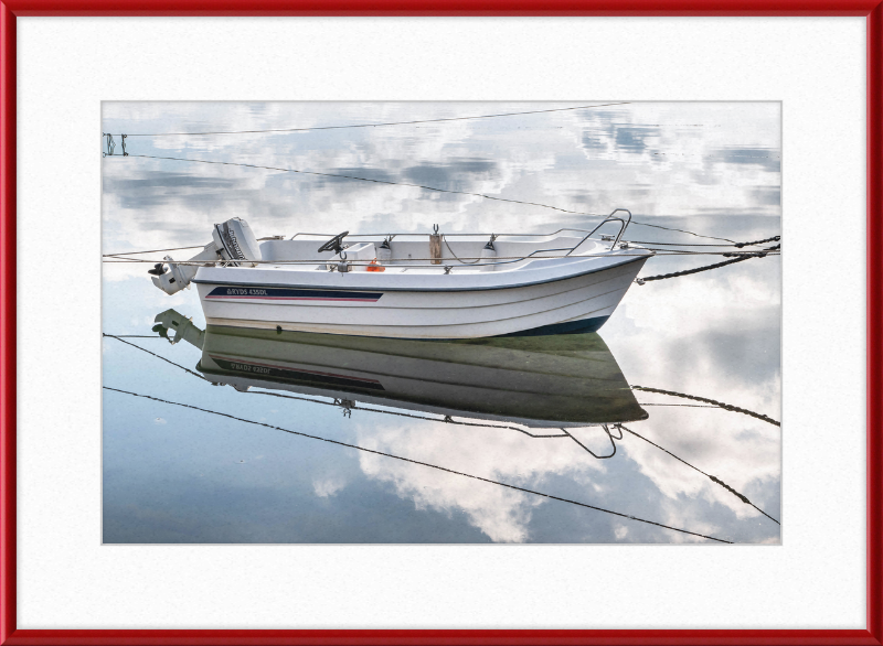 Reflections of a Motorboat in Sämstad Harbor - Great Pictures Framed