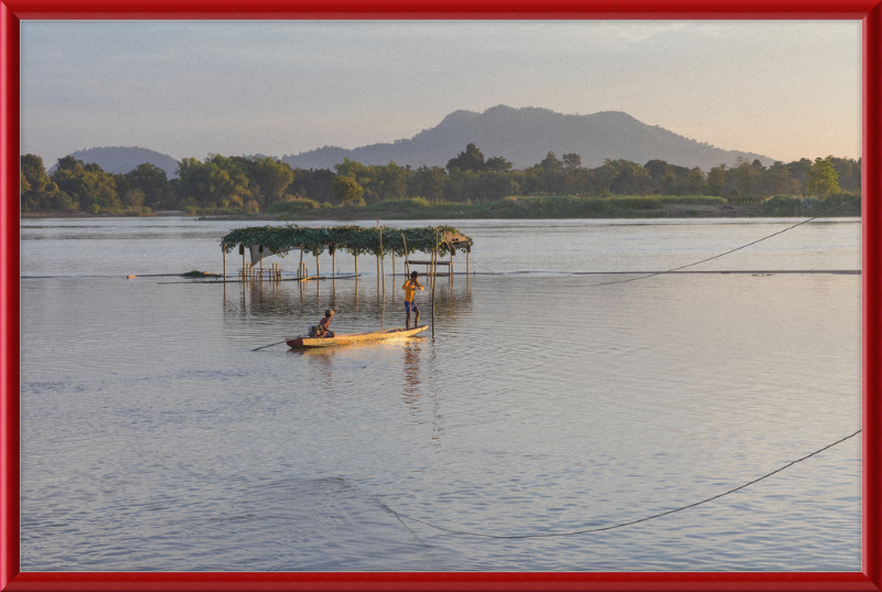 Mekong Pirogue at Sunset in the 4000 Islands - Great Pictures Framed