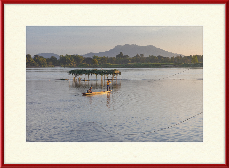 Mekong Pirogue at Sunset in the 4000 Islands - Great Pictures Framed