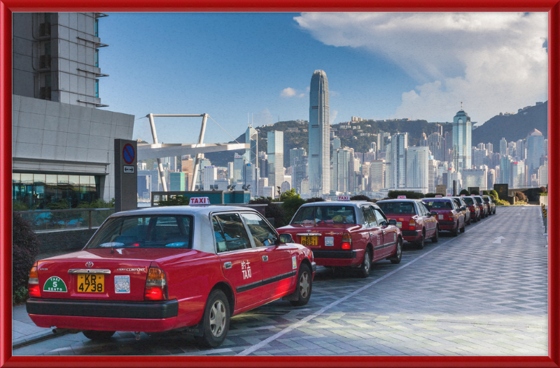 Red Taxis on the Kowloon Waterfront - Great Pictures Framed