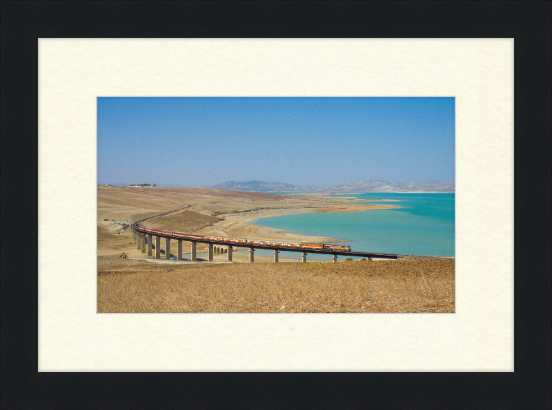 ONCF DH 370 with a Casablanca - Oujda train at the Barrage Idriss - Great Pictures Framed