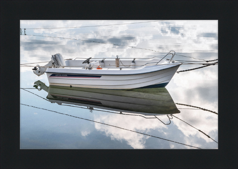 Reflections of a Motorboat in Sämstad Harbor - Great Pictures Framed