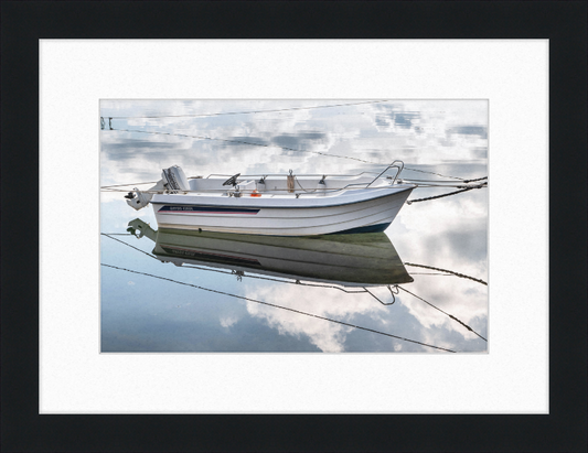 Reflections of a Motorboat in Sämstad Harbor - Great Pictures Framed