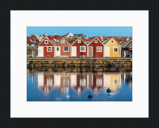 Fishing Huts Reflected in the Ice at Fisketången, Kungshamn - Great Pictures Framed