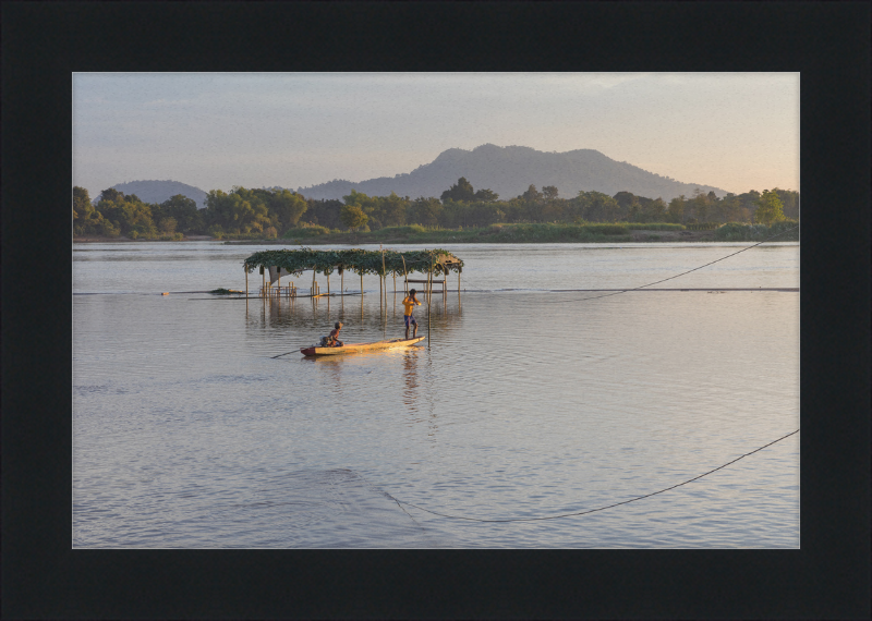 Mekong Pirogue at Sunset in the 4000 Islands - Great Pictures Framed