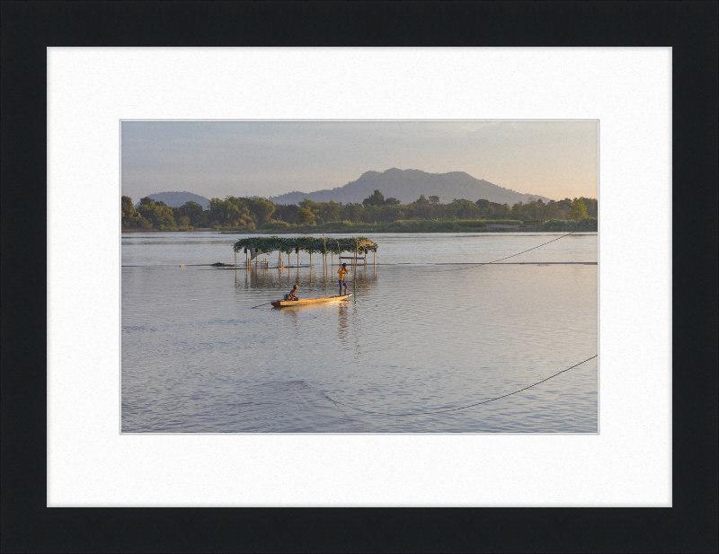 Mekong Pirogue at Sunset in the 4000 Islands - Great Pictures Framed