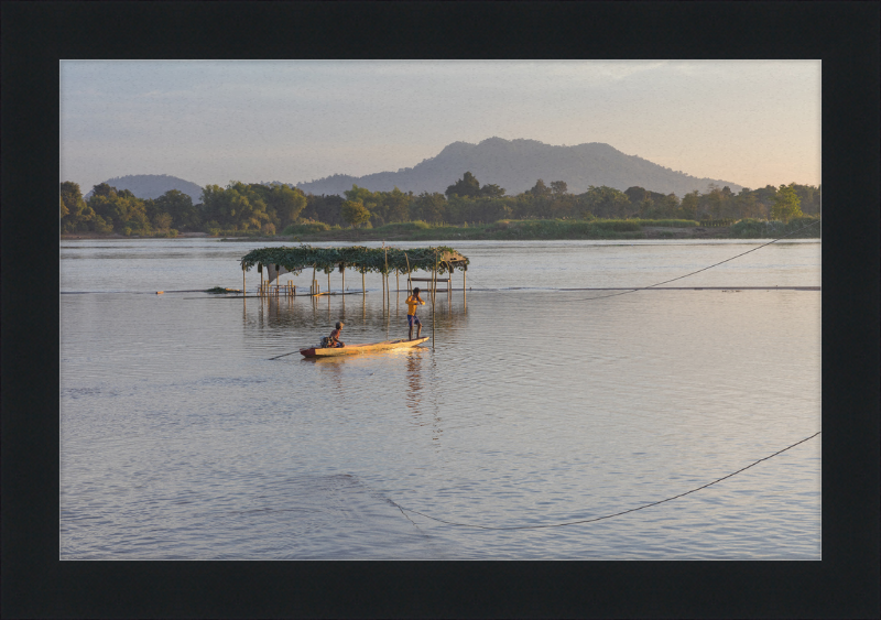 Mekong Pirogue at Sunset in the 4000 Islands - Great Pictures Framed