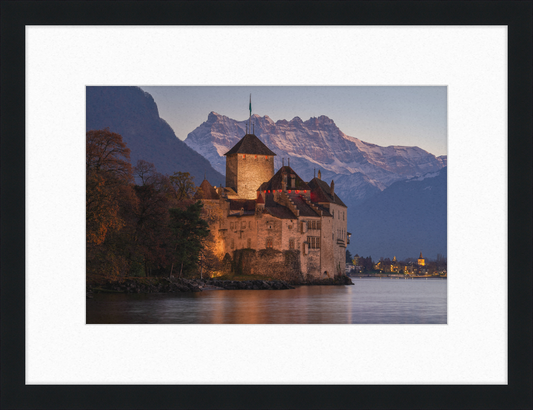 Château de Chillon and Dents du Midi at Nightfall - Great Pictures Framed