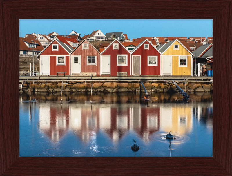 Fishing Huts Reflected in the Ice at Fisketången, Kungshamn - Great Pictures Framed