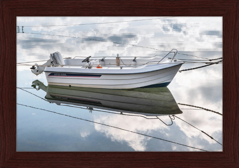 Reflections of a Motorboat in Sämstad Harbor - Great Pictures Framed