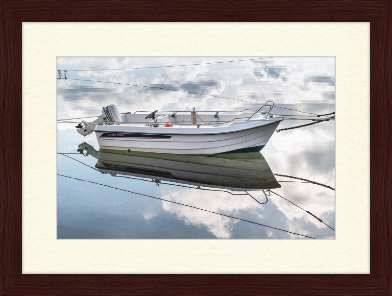 Reflections of a Motorboat in Sämstad Harbor - Great Pictures Framed