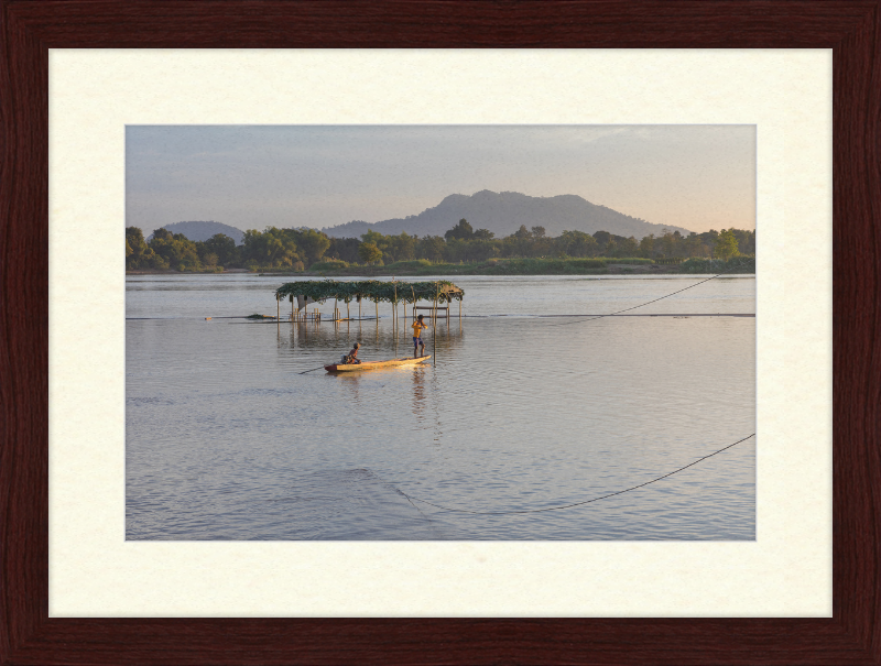 Mekong Pirogue at Sunset in the 4000 Islands - Great Pictures Framed