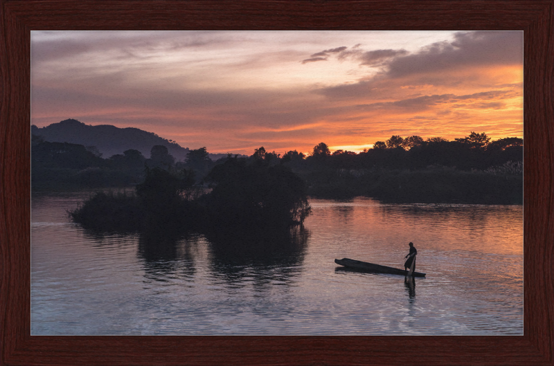 Fisherman Standing on His Pirogue in Laos - Great Pictures Framed