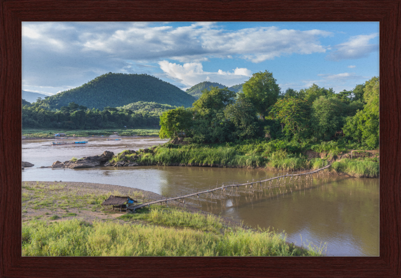 Luang Prabang with a Temporary Wooden Footbridge - Great Pictures Framed